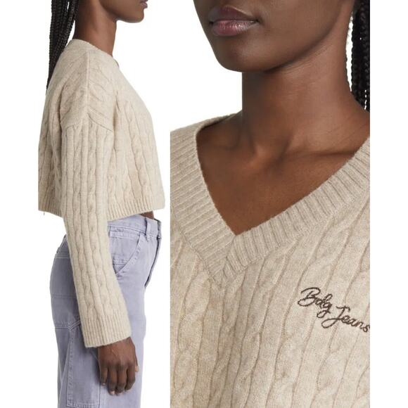 BDG Urban Outfitters Sand Cable Knit Long Sleeve Crop Baggy Sweater Sz XS New - Picture 14 of 14